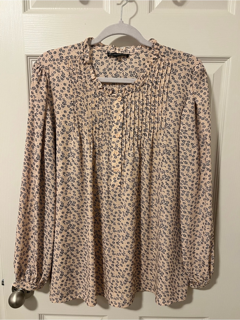 Adrianna Papell Cream Blouse with Navy Floral Print